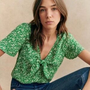 Sezane Eloine Blouse Garden Green - Size 2